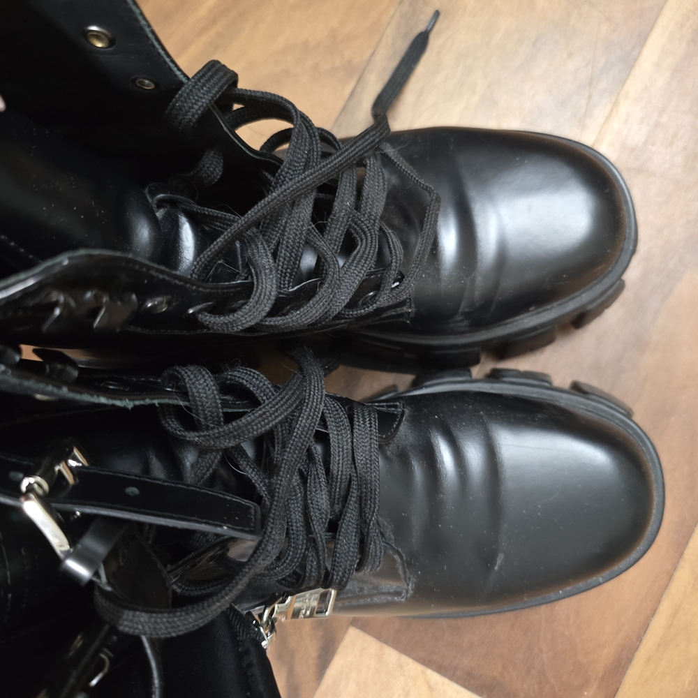 Prada Black Leather Combat Boots - Picture 2 of 7